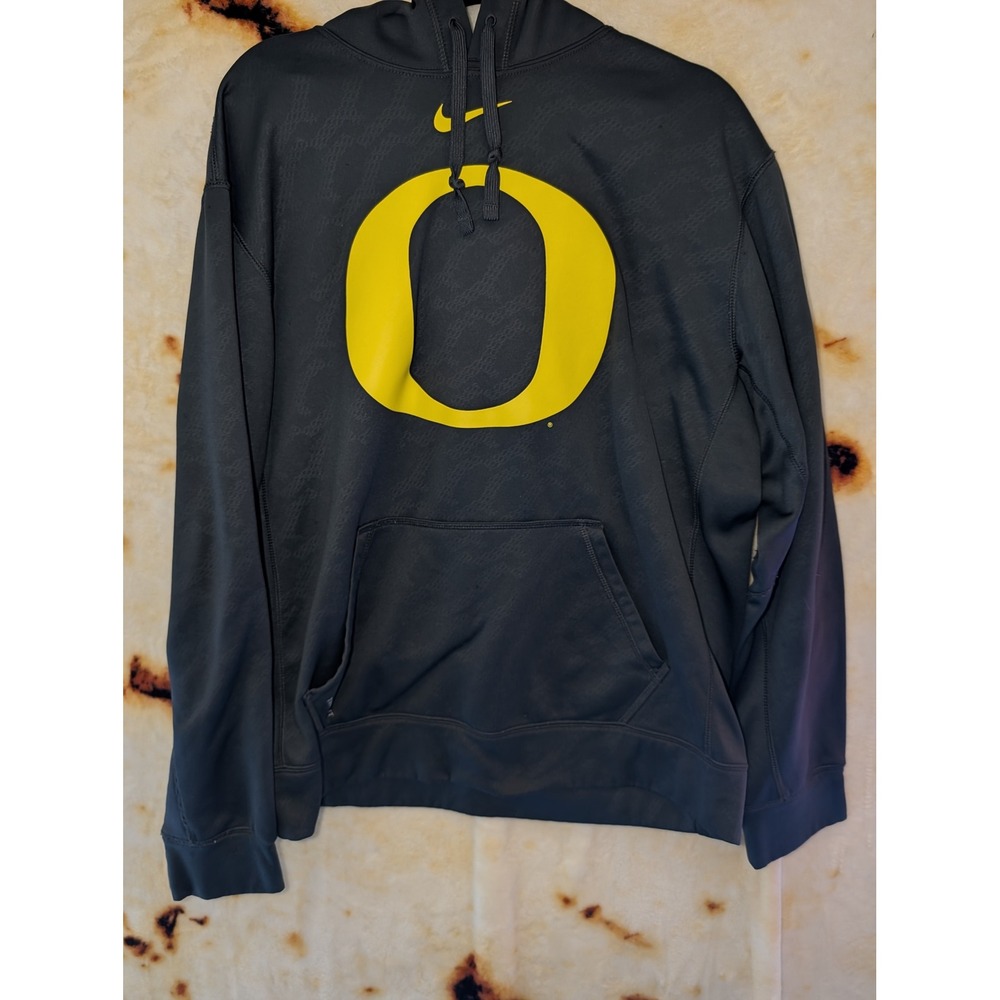 Nike Oregon Ducks Hoodie Mens Large Grey Yellow Therma-FIT Pullover Sweatshirt